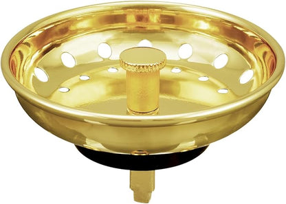 KONE Sink Drain Strainer Gold Sink Stopper and Strainer Stainless Steel Kitchen Sink Strainer Basket Replacement for 3-1/2 Inch Kitchen Sink, with Metal Center Knob and Rubber Drain Stopper