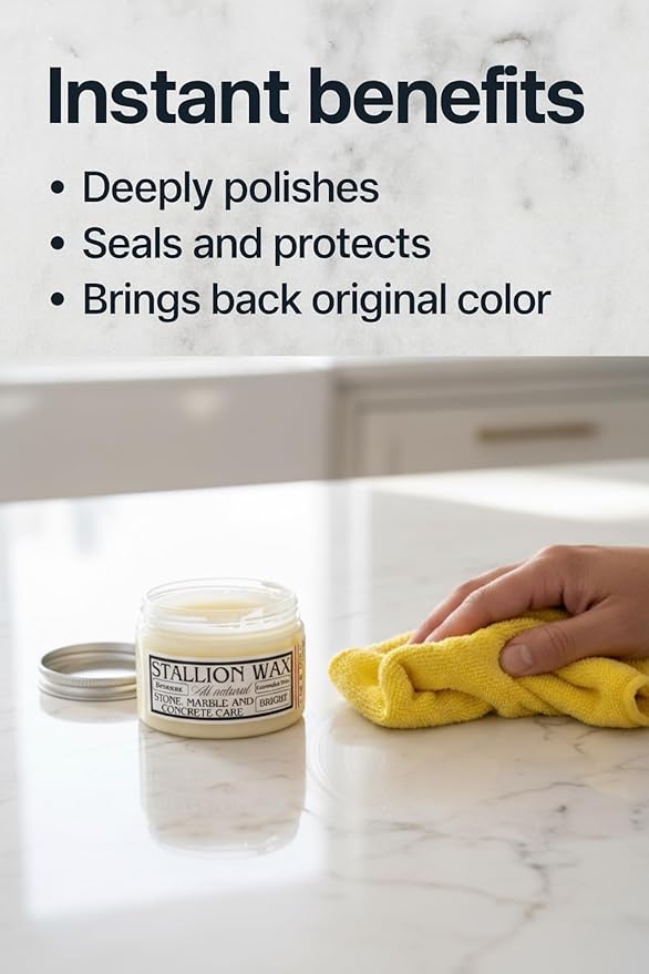 Granite Waterproofing Cleaner Wax – Protects & Waterproofs Light Stone Surfaces into a Radiant stain proof Finish - Instantly seal Marble, Quartz, & Soapstone – Luxury Countertop Shine – Made in USA