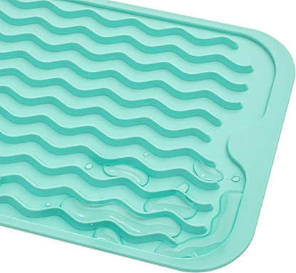 MicoYang Silicone Dish Drying Mat for Multiple Usage,Easy clean,Eco-friendly,Heat-resistant Silicone Mat for Kitchen Counter or Sink,Refrigerator or Drawer Liner Mint S 12 inches x 6 inches