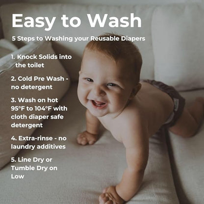 Nora's Nursery Cloth Pocket Diapers 4 Pack with 4 Inserts - Waterproof Cover, Washable, Reusable & One Size Adjustable Pocket Diapers for Newborns and Toddlers - Meadow