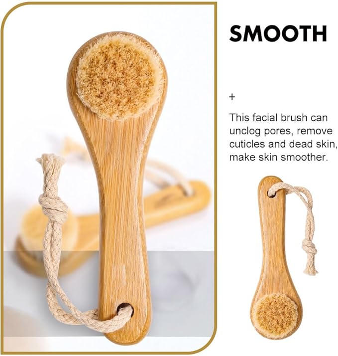 FRCOLOR Horsehair Facial Cleaning Brush with Bamboo Handle 5.35X1.65X1.49In Manual Face Exfoliating Brush for Deep Pore Cleansing and Gentle Skin Massage