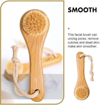 FRCOLOR Horsehair Facial Cleaning Brush with Bamboo Handle 5.35X1.65X1.49In Manual Face Exfoliating Brush for Deep Pore Cleansing and Gentle Skin Massage