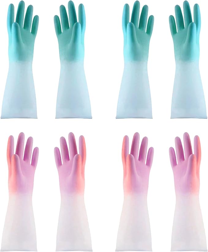 Rubber Dishwashing Gloves for Kitchen 4 Pairs Cleaning Household Dish Washing Reusable & Waterproof Latex Glove(LARGE)