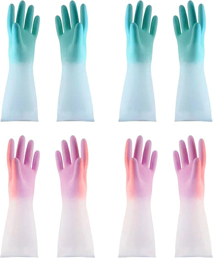 Rubber Dishwashing Gloves for Kitchen 4 Pairs Cleaning Household Dish Washing Reusable & Waterproof Latex Glove(LARGE)