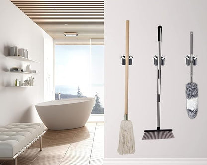 Verdenu 15 Pack Broom Holder Wall Mount, Mop and Broom Holder Wall Mount, Stainless Steel Command Broom Holder with Screws, Garden Tool Storage Organizer for Kitchen, Home, Bathroom, Garage, Grey