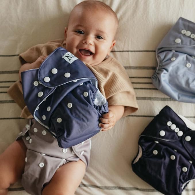 Nora's Nursery Cloth Pocket Diapers 4 Pack with 4 Inserts - Waterproof Cover, Washable, Reusable & One Size Adjustable Pocket Diapers for Newborns and Toddlers - Amethyst