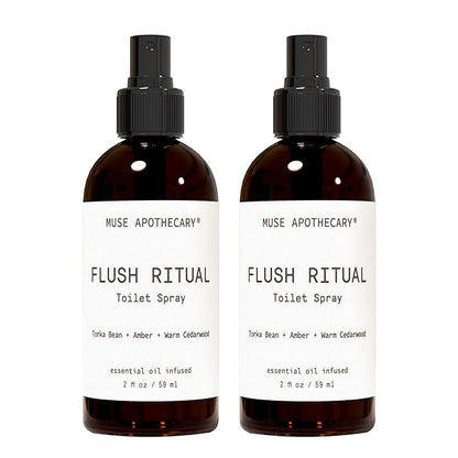 Muse Apothecary Flush Ritual - Aromatic & Refreshing Toilet Spray, Use Before You Go, 2 oz, Infused with Natural Essential Oils - Tonka Bean + Amber + Warm Cedarwood, 2 Pack
