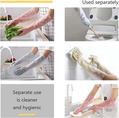 KAQ Dishwashing Gloves - 3 Pairs Reusable Non-Slip Rubber Kitchen Gardening Household Gloves