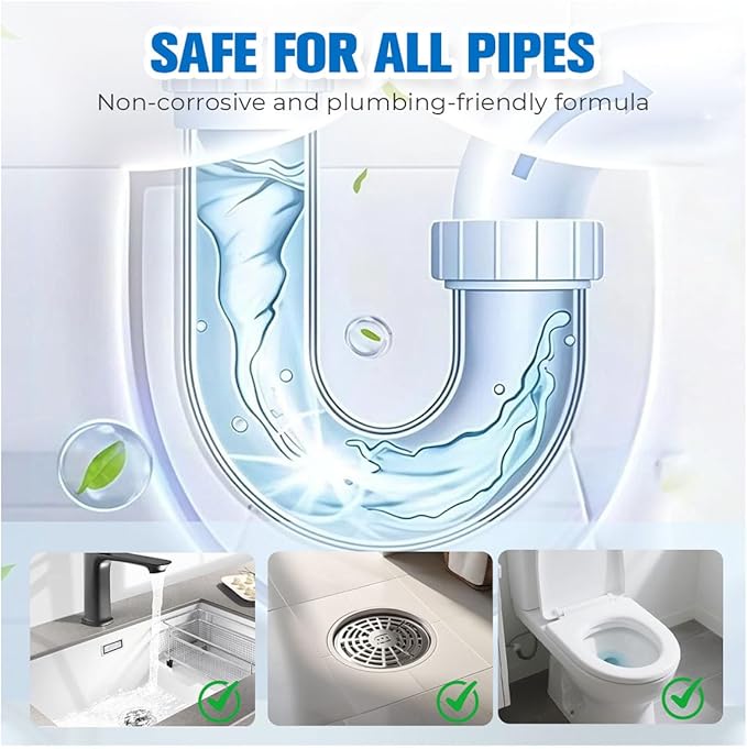 Powerful Drain & Pipe Clog Remover, Pipeline Dredging Agent, Unclog Sink Drain Cleaner for Kitchen Shower Toilet (2PCS)