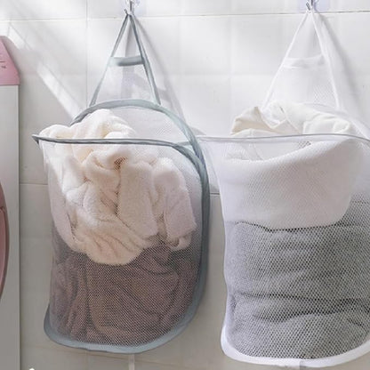 Foldable Storage Laundry Basket Organizer Dirty Clothes Mesh Bag Wall-Mounted Bathroom Clothes Hanging Baskets Bucket