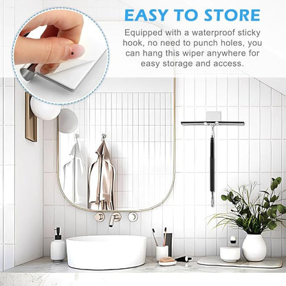 Shower Squeegee with Long Handle and Adhesive Hook, 16.93" to 59.84" Telescopic Squeegee for Window Cleaning, Bathroom Cleaner Window Cleaning Tool for Mirror, Glass, Ceramic Tile(Color:Black)