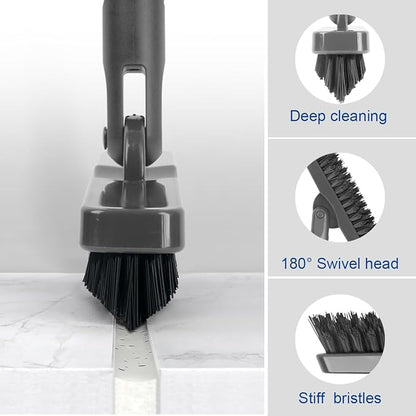 CELOX Heavy Duty Long Handle Scrub Brush, Tile Scrub Brush with Long Handle Stiff Bristles for Cleaning (Gray)