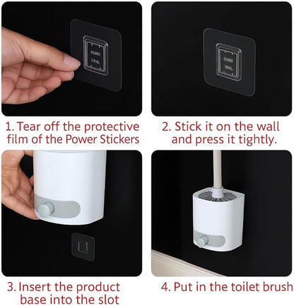 Silicone Toilet Brush with Holder – Wall-Mounted or Freestanding, No-Drill Adhesive Mount, Fast-Drying Ventilated Design with Drip Tray – Long Handle for Deep Cleaning, Compact for Small Bathrooms