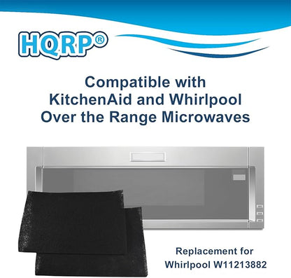 HQRP 4-Pack Activated Charcoal Filters Compatible with Kitchen Aid and Whirlpool Over the Range Microwave Hood Models W11213882 Replacement Air Filters for Microwave Oven