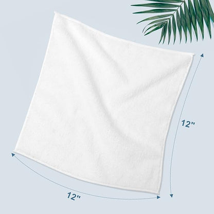 HOMEXCEL Microfiber Washcloths Towel Pack of 50, 12" x 12" Highly Absorbent and Soft Face Towels Wash Cloths for Bathroom, Gym, Hotel and Spa, Fast Drying Multi-Purpose Cleaning Cloth, White