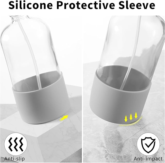 Glass Spray Bottles (2-Pack) with Silicone Sleeve - 16oz Empty Refillable Bottles - Adjustable Nozzle for Hair, Plants, Cleaning & DIY Solutions - Mint Green & Grey