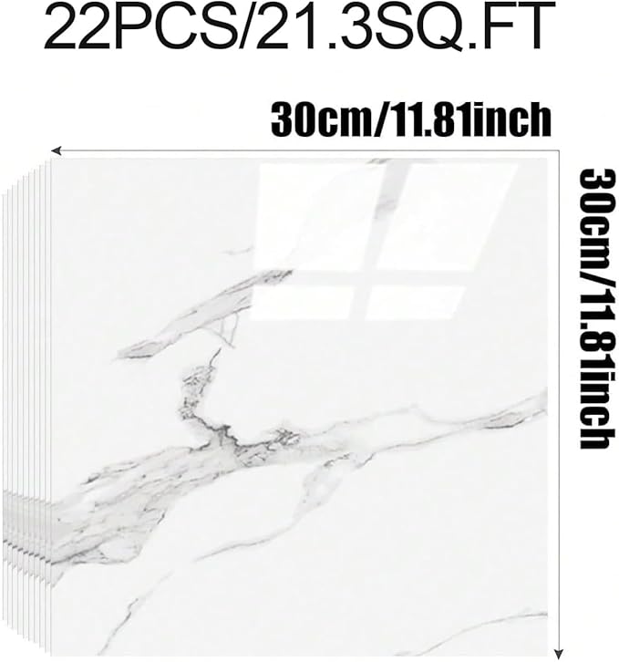 Chejiaye Thick 22pcs Marble Peel and Stick Backsplash Waterproof Washroom Wall Panels, Peel and Stick Tile, PVC Foam Wall Panels for Kitchen,Bathroom,White and Grey(Not Real Tile,11.8" x 11.8")