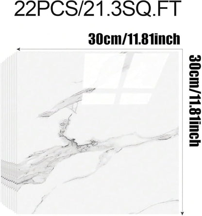 Chejiaye Thick 22pcs Marble Peel and Stick Backsplash Waterproof Washroom Wall Panels, Peel and Stick Tile, PVC Foam Wall Panels for Kitchen,Bathroom,White and Grey(Not Real Tile,11.8" x 11.8")