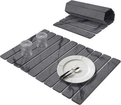 Large Stone Dish Drying Mats for Kitchen Counter, 24"(L)×16"(W) Marble Pattern, Quick Dry Collapsible Dish Drying Mat, Eco-Friendly Absorbent Diatomaceous Earth Mat for Dishes Bottles Cups - Dark Gary