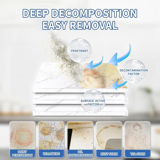 200g Stone Cleaner Granite Cleaner Marble Polish Travertine Countertop Cleaning Polishing Powder Marble Stain Remover Powder Tile Floor Care Waterless Polishing (Comes with Sponge Wiper & Glove)