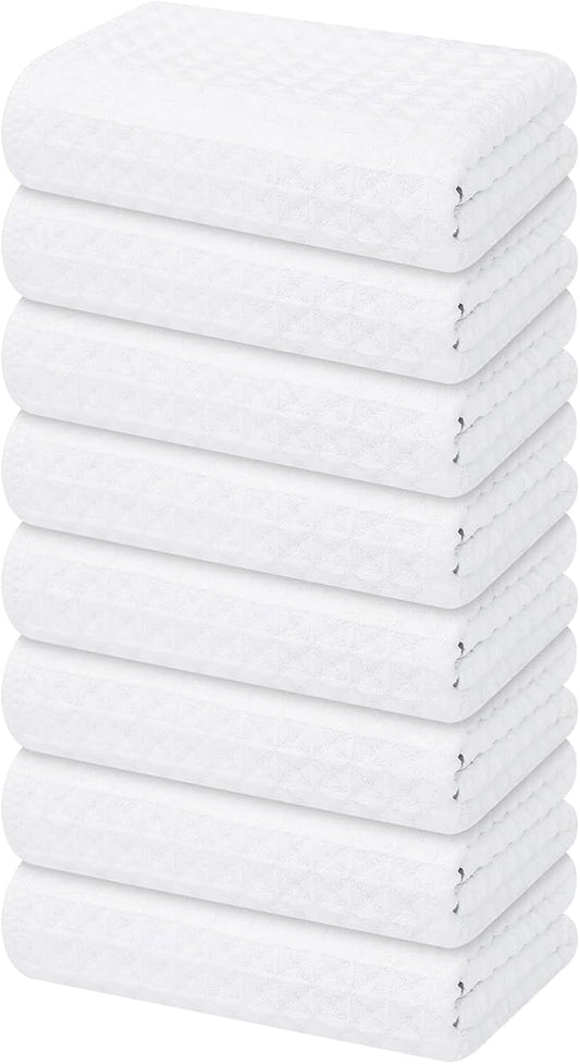 Homaxy Microfiber Waffle Weave Kitchen Towels, 16 x 28 Inch Ultra Absorbent and Solid Color Dish Towels, 8 Pack, White