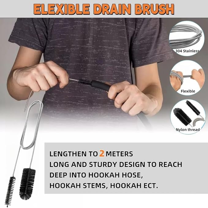 Drain Cleaning Brush, 79In Nylon Cleaner Double Ended Drain Brush Pipe Cleaning Set, Straw Cleaner Brush, Drain Snake, Tube Cleaning Brush for Bathroom Shower Kitchen Plug Hole (6 Pcs)