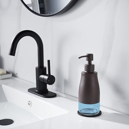 Gaussra Matte Brown Soap Dispenser with Coaster and Stickers, Stainless Steel and Glass Bottle Hand Pump Dispenser, Refillable Liquid Hand Soap Dispenser for Bathroom & Kitchen (11OZ / 320ML)