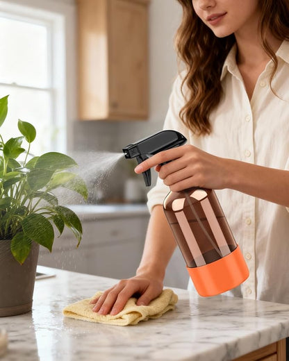 Bontip Amber Glass Spray Bottle with Silicone Sleeve Protection, 16 oz Refillable Spray Bottle for Cleaning Solutions, Plants, Aromatherapy, Facial Hydration (Orange Sleeve(Amber Bottle)