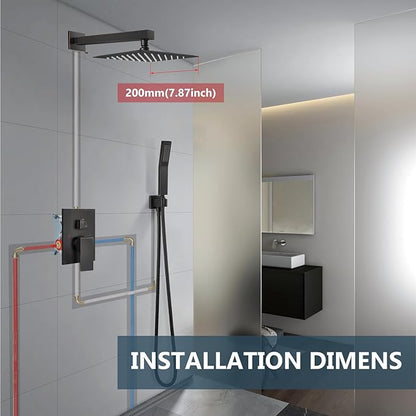 Aolemi Shower Faucet Set Rain Shower System with Handheld Spray Bathroom Shower Combo Rough-in Valve and Shower Trim Kit Included Oil Rubbed Bronze 8 Inch Wall Mount Shower Head
