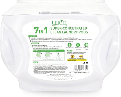YUCO Laundry Pods Detergent 7-in-1 Super Cleaning PowerHypoallergenic & Ultra Concentrated Laundry Liquid Pods HE Compatible Washing Detergent with Long-Lasting Mixed Floral Fragrance 32 Loads