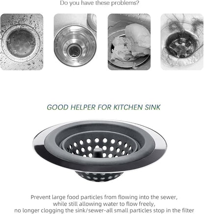 Kitchen Set of 2 Sink Strainers, Flexible Silicone Good Grip Kitchen Sink Drainers, Traps Food Debris and Prevents Clogs, Large Wide 4.5’ Diameter Rim