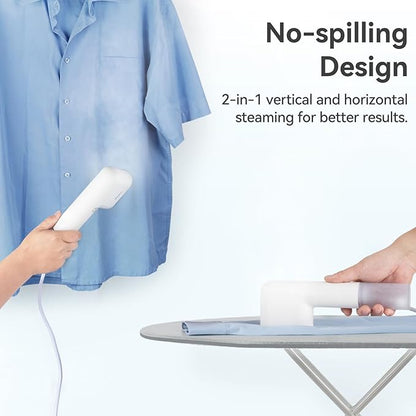 olayks Handheld Steamer for Clothes,Fashion Portable Handheld Garment Steamer, 15S Heat Up, Travel Mini Steamer ＆ Iron 2 In 1, 1.1lbs, Fabric Wrinkle Remover for Home Travel, White,120V