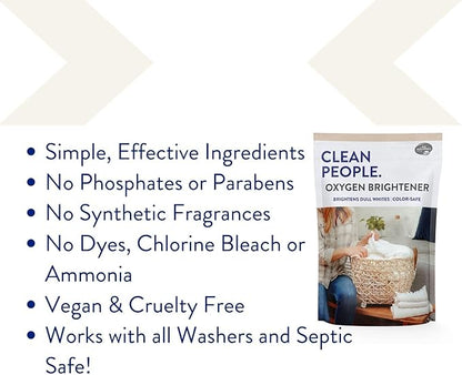 The Clean People Oxygen Brightener Stain Remover | Bleach Alternative, Simple Ingredients, Brightens Dull Whites AND Colors | 79 oz 2 Pack