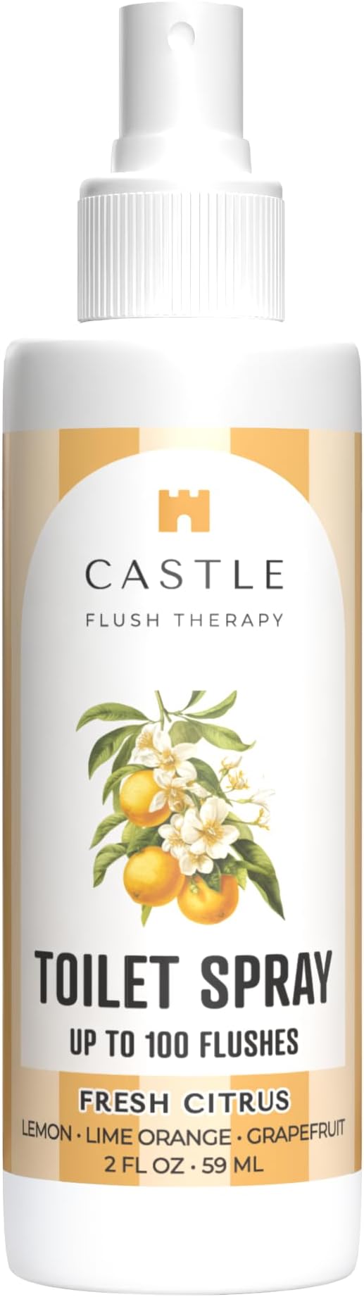 Castle Flush Therapy Toilet Spray for Poop Fresh Citrus Flush Therapy 2oz Made in USA- Poop Spray for Toilet Freshener Odor Block Flush Safe Oil Scent Fresh Bathroom Home Travel Family Daily Use