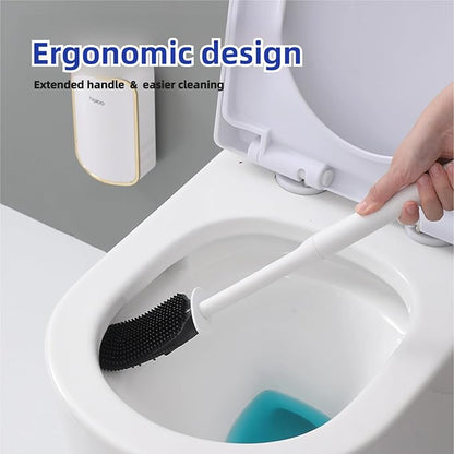 Wall Mounted Toilet Brush and Brush Holder, Curved Design Modern Toilet Cleaning Brush with Durable Bristles for Bathroom Cleaning, White