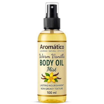 Aromatico Warm Vanilla Mini Body Oil Mist for Women | Lightweight, Non-Sticky, Spray-on formula for Daily use After Shower | Moisturized, Soft, Glowing Skin | Cozy, Creamy Vanilla Scent - 4 Fl Oz
