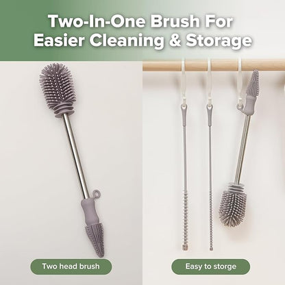 haakaa Silicone Cleaning Brush Kit - SUVA Grey - Bottle Brush for Breast Pumps, Breast Milk Collector, Baby Bottles, Nipples, Breastmilk Storage Bags