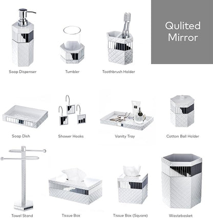 Creative Scents Quilted Mirror White Shower Curtain Hooks - Set of 12 Shower Curtain Rings Durable Sturdy Constructed - Decorative Smooth Gliding Shower Hooks for Shower Curtain