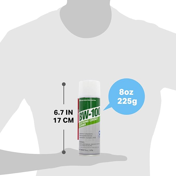 BW-100 Non-Flammable Electronic Contact Cleaner Aerosol Spray- Safely Cleans Joycons, Computers, PCB and More - Removes dust, Dirt and contaminants on Contacts - Quick Dry|8oz/225g |