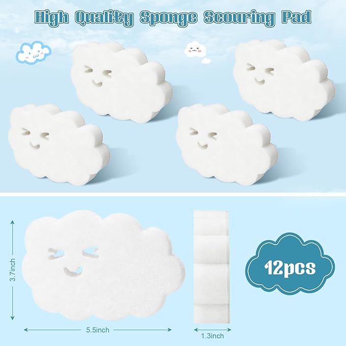 12 Pcs Kitchen Sponges for Dishes Double Sided Cleaning Dish Scrub Sponge Bulk Reusable Non Scratch Scrubbers for House Cleaning Dishwashing (Cloud,White)