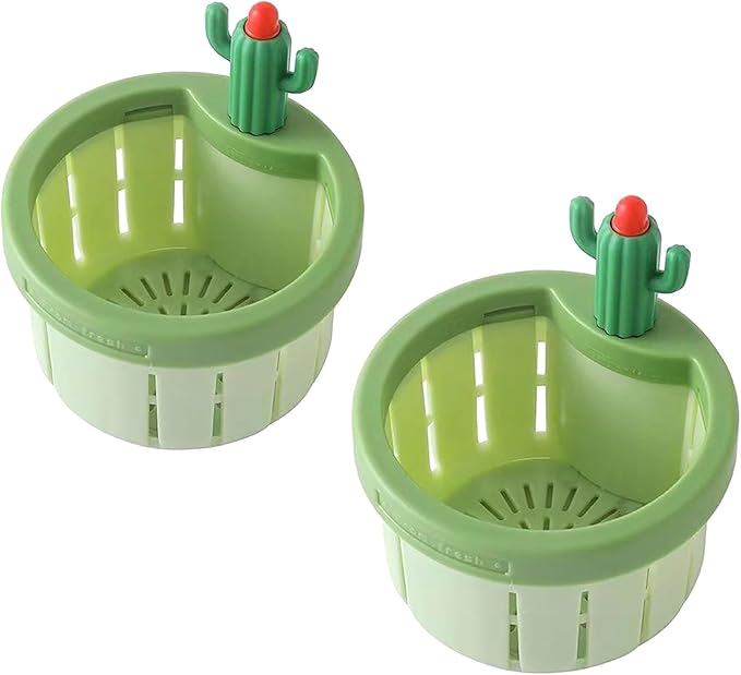2 Pcs 3 Inch Diameter Kitchen Washbasin Sink Drain, Green Cactus Design Food Residue Collector Open with Just One Press(Green)