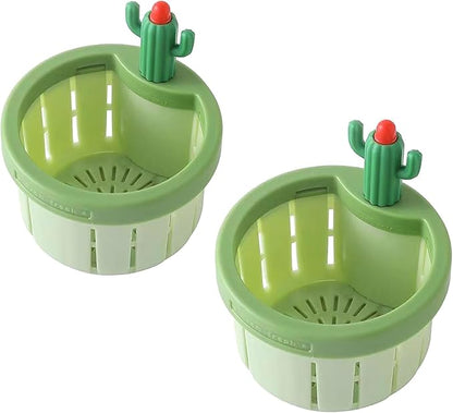 2 Pcs 3 Inch Diameter Kitchen Washbasin Sink Drain, Green Cactus Design Food Residue Collector Open with Just One Press(Green)