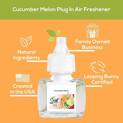 Scent Fill Cucumber Melon Plug in Air Freshener, Scented Oil Refills, 2 Refills + Diffuser
