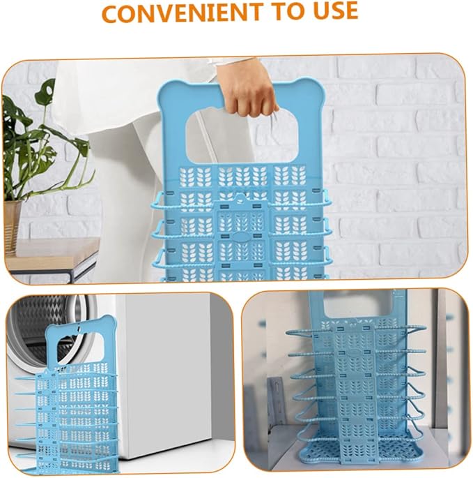 Collapsible Wall Mount Laundry Basket with Hollow Design Plastic Storage Organizer for Clothes and Blankets Space Saving Folding Hamper for Home and Dorm Use Blue Small