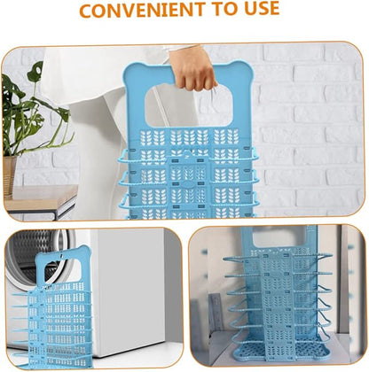 Collapsible Wall Mount Laundry Basket with Hollow Design Plastic Storage Organizer for Clothes and Blankets Space Saving Folding Hamper for Home and Dorm Use Blue Small