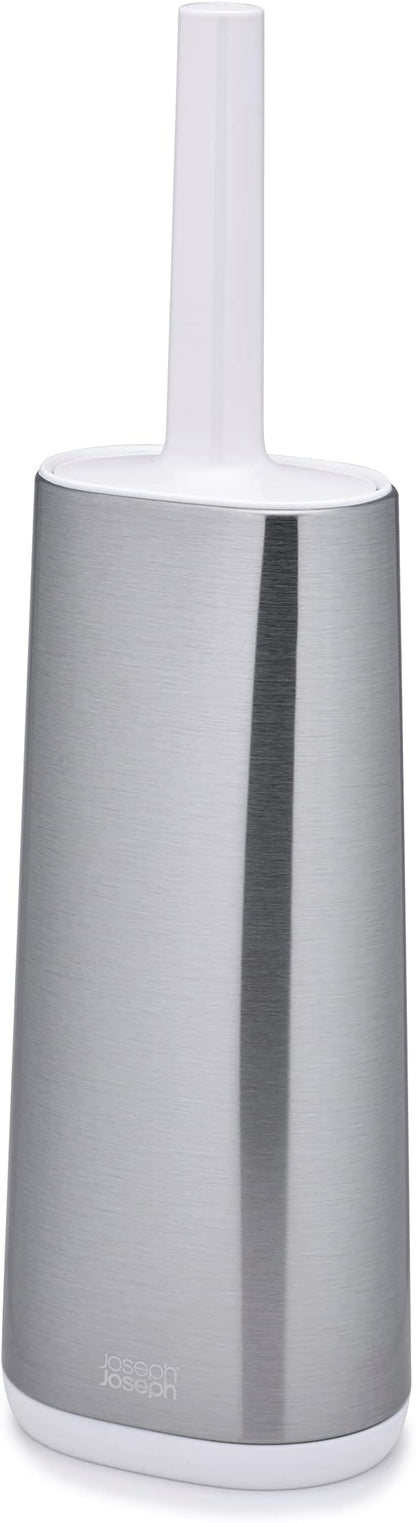 Joseph Joseph Flex Hygienic Silicone Toilet Brush with Slim Holder Set, Flexible Anti-drip, Anti-Clog Deep Clean Head - Stainless Steel