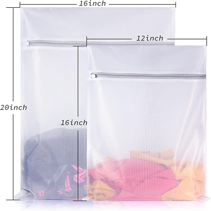 SUERIV Laundry Mesh Bag-Heavy Duty Fine Mesh Wash Bag for Washing Machine-Supper Zipper Net Laundry Bag for Travel,Lingerie,Sweater,Garment,Undergarment （1M+2L）