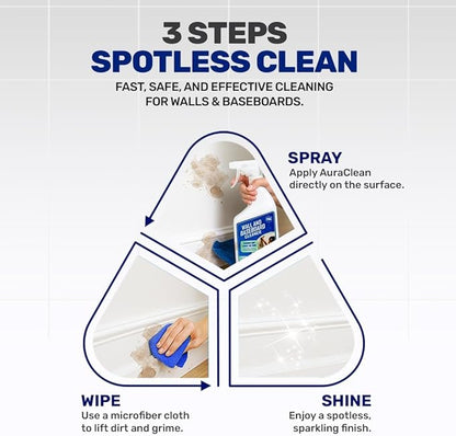 Wall & Baseboard Cleaner - Safe for Painted Walls & Trim | Eco-Friendly, No-Rinse, Kid & Pet-Safe | Anti-Resoil, Streak-Free Finish | Made in the USA | 32 oz Spray (1 Quart)