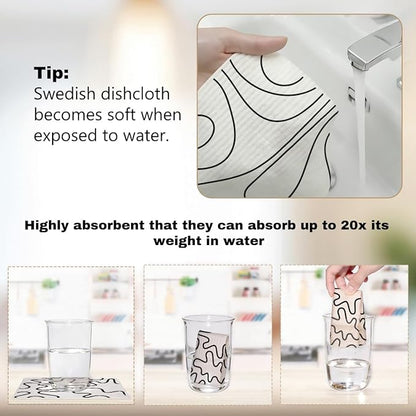 6 Pack Swedish Dishcloths Dish Towels for Kitchen, Reusable Cellulose Sponge Dishcloths, Washable Absorbent No Odor Eco Cloths, Home Dish Washing Cleaning Supplies, Environmentally Conscious