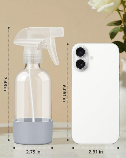 Worldgsb 2 Pack Glass Spray Bottles 8 oz, Empty Refillable Containers with Silicone Sleeve Protection, Glass Spray Bottles for Cleaning Solutions, Hair and Plants with Adjustable Nozzles Blue&Grey